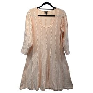 Torrid Sweater Dress Women 3 Plus Peach Cable Knit Scoop Neck 3/4 Sleeve A-Line